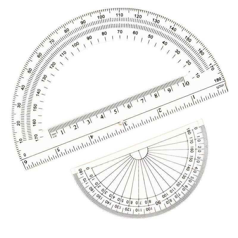 Lelines Leline's Plastic Protractor 180 Degree, 6-Inch Construction Protractor, Clear Math Protractors, Pack of 2 - Image 1